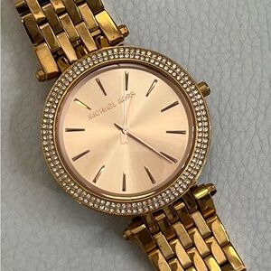 Michael Kors Gold Watch with Crystal Bezel and Metal Link Band